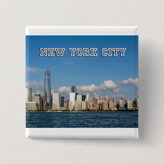 Bóton Quadrado 5.08cm Manhattan Skyline Nova Iorque USA (Frente)