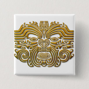 Bóton Quadrado 5.08cm Maori Tattoo - Dourado