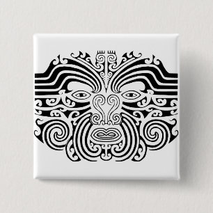 Bóton Quadrado 5.08cm Maori Tattoo - Preto e Branco