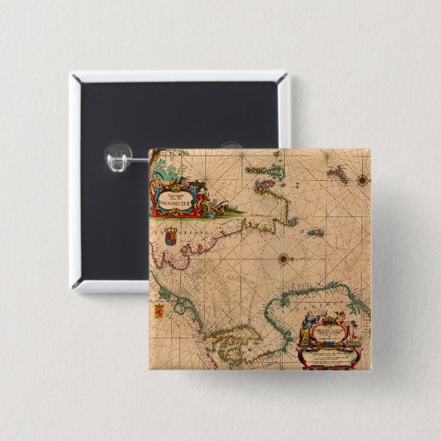 Bóton Quadrado 5.08cm Mapa antigo antigo inspirado (1) (Frente & Verso)