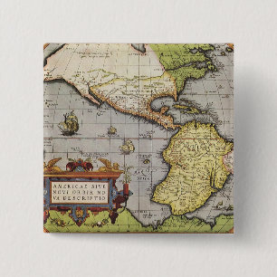 Bóton Quadrado 5.08cm Mapa Antigo do Mundo das Américas, 1570