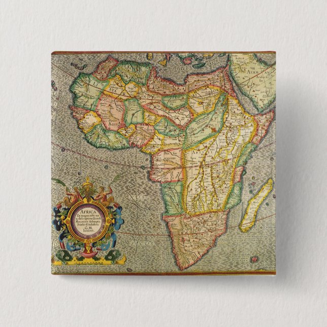 Bóton Quadrado 5.08cm Mapa Antiquado do Mercador Mundial da África, 1633 (Frente)