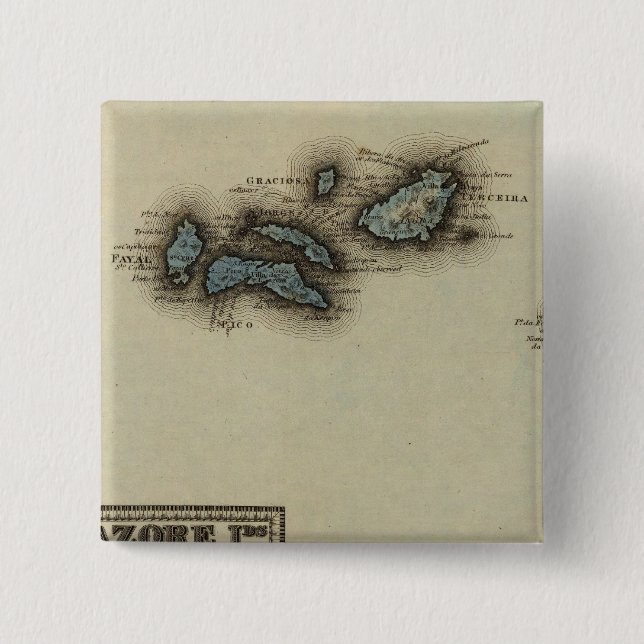 Bóton Quadrado 5.08cm Mapa Atlas das Ilhas Azore (Frente)