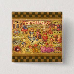 Bóton Quadrado 5.08cm Mapa Caprichoso das Aventuras de Alice no País das