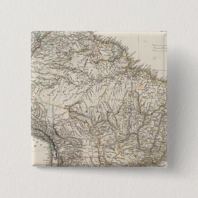 Bóton Quadrado 5.08cm Mapa Composto da América do Sul (Frente)