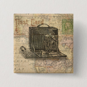 Bóton Quadrado 5.08cm Mapa da antiguidade da câmera do vintage da