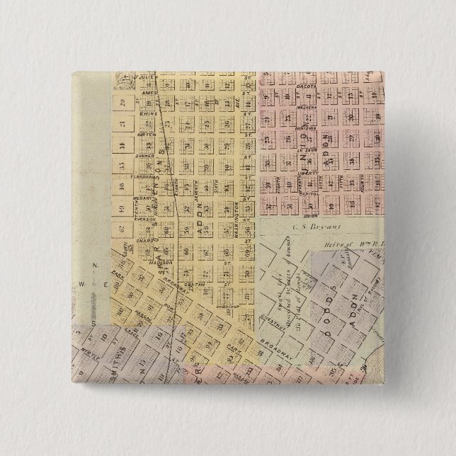 Bóton Quadrado 5.08cm Mapa da Cidade das Ruas. Peter, Minnesota (Frente)
