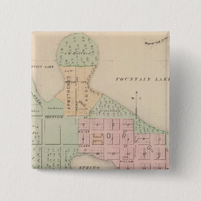 Bóton Quadrado 5.08cm Mapa da Cidade de Albert Lea, Minnesota (Frente)