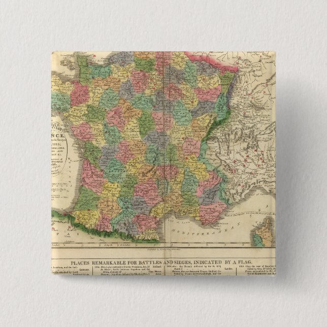 Bóton Quadrado 5.08cm Mapa da cronologia da França (Frente)