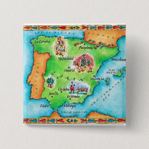 Bóton Quadrado 5.08cm Mapa da espanha