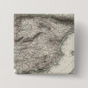 Bóton Quadrado 5.08cm Mapa da Espanha e de Portugal por Stieler