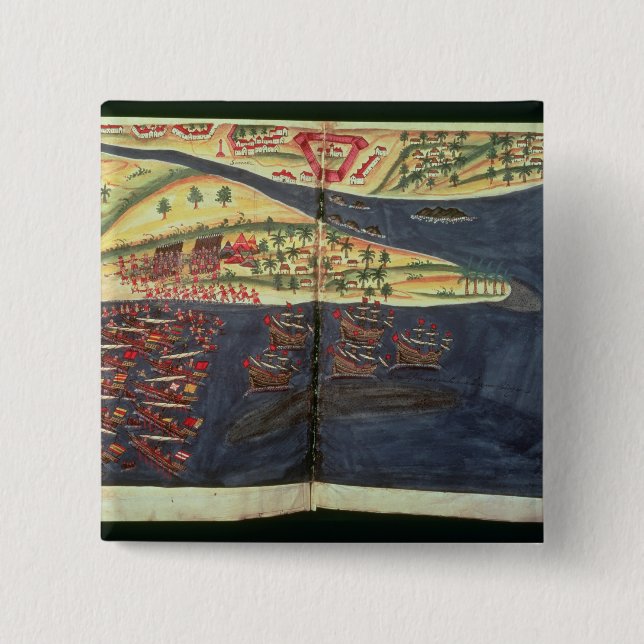 Bóton Quadrado 5.08cm Mapa da exploração de Surat (Frente)