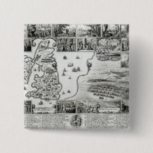 Bóton Quadrado 5.08cm Mapa da guerra civil Inglaterra e de uma vista de