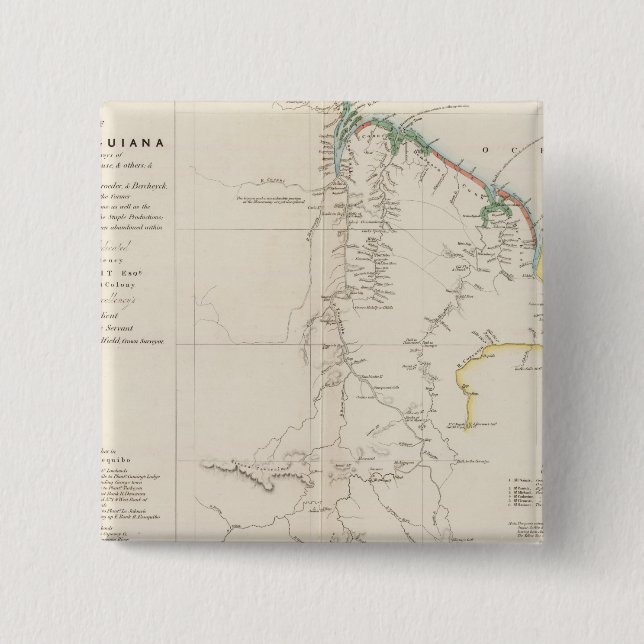 Bóton Quadrado 5.08cm Mapa da Guiana Britânica (Frente)