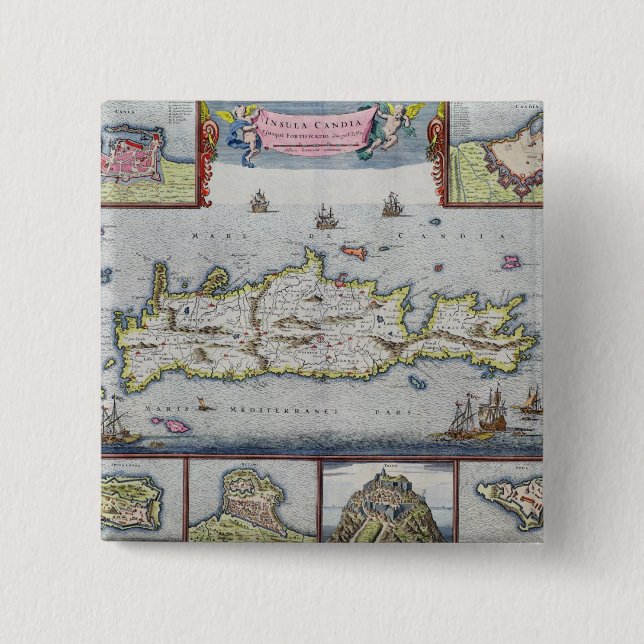 Bóton Quadrado 5.08cm Mapa da ilha de Candia (Frente)