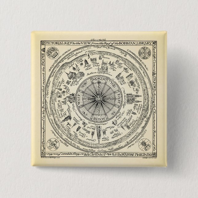 Bóton Quadrado 5.08cm Mapa da opinião de Oxford da biblioteca de (Frente)