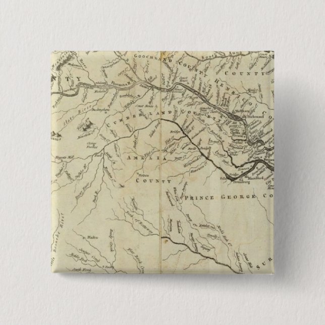 Bóton Quadrado 5.08cm Mapa da parte mais habitada da Virgínia (Frente)