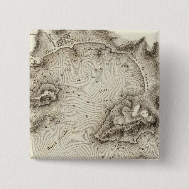 Bóton Quadrado 5.08cm Mapa da porta de Acapulco (Frente)