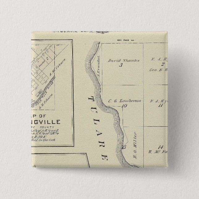 Bóton Quadrado 5.08cm Mapa da Seção do Condado de Tulare T22S R22E (Frente)
