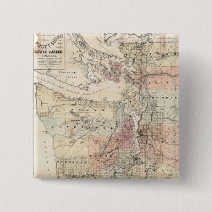 Bóton Quadrado 5.08cm Mapa da Vintagem do Puget Sound (1891)