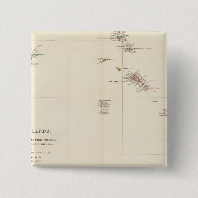 Bóton Quadrado 5.08cm Mapa das Ilhas Leeward (Frente)