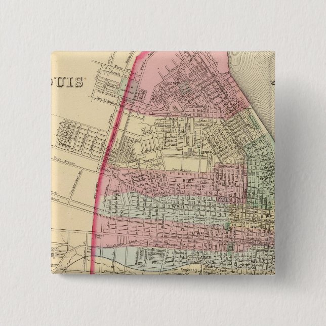 Bóton Quadrado 5.08cm Mapa das Ruas Louis de Mitchell (Frente)