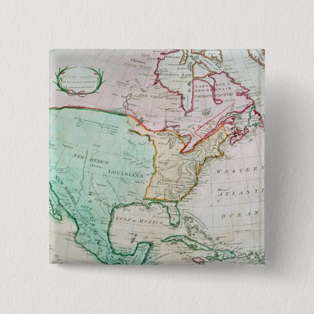 Bóton Quadrado 5.08cm Mapa de America do Norte (Frente)