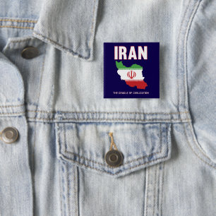 Bóton Quadrado 5.08cm Mapa de Bandeiras Iranianas do Orgulho Iraniano na