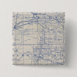 Bóton Quadrado 5.08cm Mapa de Bicicletas em Wisconsin