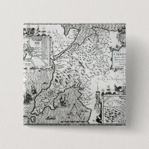 Bóton Quadrado 5.08cm Mapa de Caernarvon, 1616
