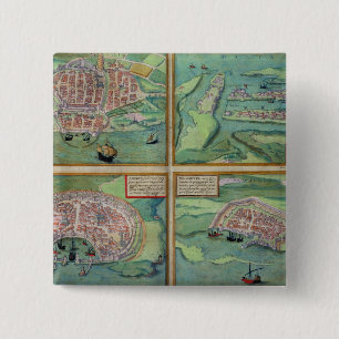 Bóton Quadrado 5.08cm Mapa de Calais, de Malta, de Rodes, e de