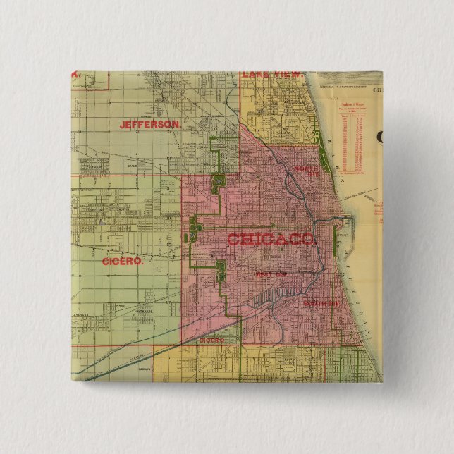 Bóton Quadrado 5.08cm Mapa de Chicago e arredores de Blanchard (Frente)