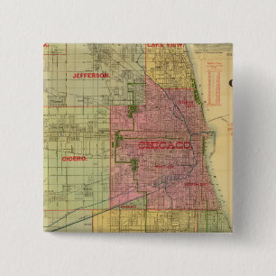 Bóton Quadrado 5.08cm Mapa de Chicago e arredores de Blanchard
