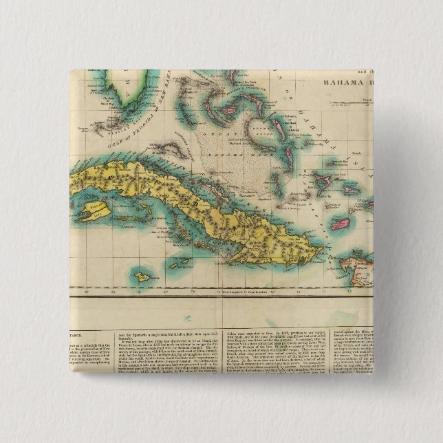Bóton Quadrado 5.08cm Mapa De Cuba E Das Ilhas Do Bahama (Frente)