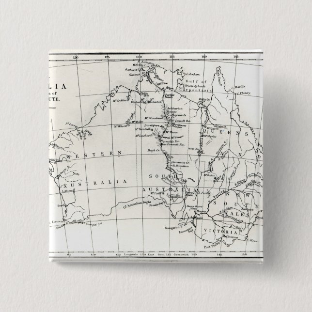 Bóton Quadrado 5.08cm Mapa de esboço de Austrália (Frente)