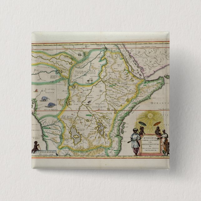 Bóton Quadrado 5.08cm Mapa de Etiópia que mostra cinco estados africanos (Frente)