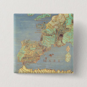 Bóton Quadrado 5.08cm Mapa de France, espanha e de África noroeste