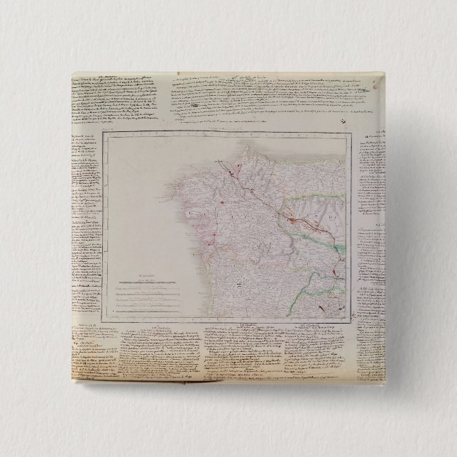 Bóton Quadrado 5.08cm Mapa de Galiza com a rota do exército francês (Frente)