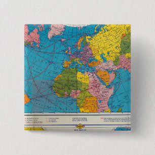 Bóton Quadrado 5.08cm Mapa de guerra Atlântico, Eurásia, África, Ocea