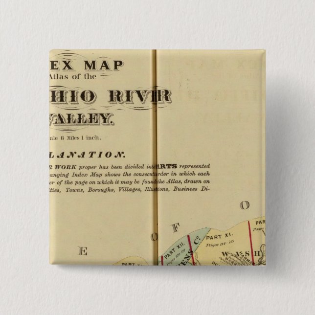 Bóton Quadrado 5.08cm Mapa de índice para Atlas do rio Upper Ohio (Frente)