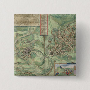 Bóton Quadrado 5.08cm Mapa de Jerusalem, 'de Civitates Orbis Terrarum