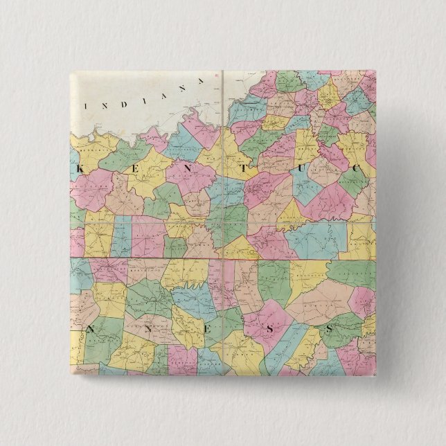 Bóton Quadrado 5.08cm Mapa de Kentucky e Tennessee (Frente)