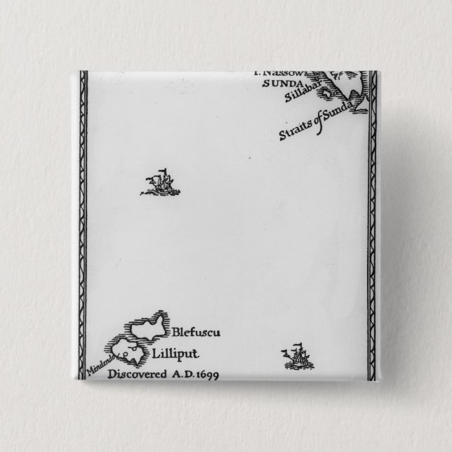 Bóton Quadrado 5.08cm Mapa de Lilliput e de Blefuscu (Frente)