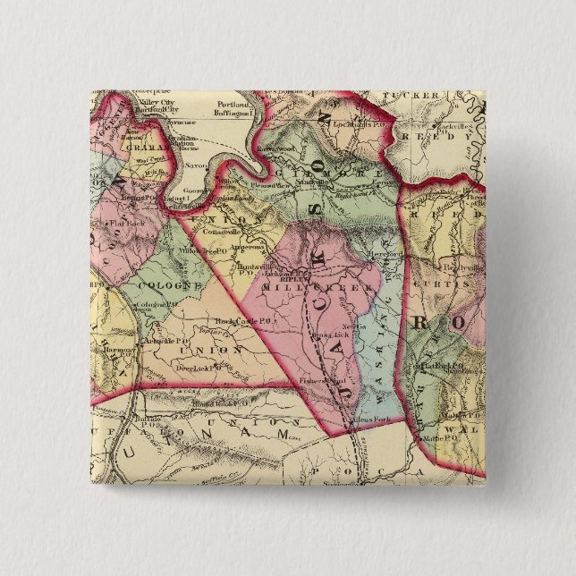 Bóton Quadrado 5.08cm Mapa de Mason, Jackson, condados Roane (Frente)