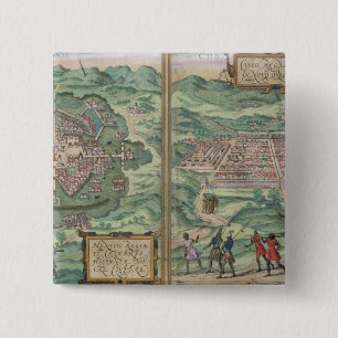 Bóton Quadrado 5.08cm Mapa de México e de Cuzco, 'de Civitates Orbis Te