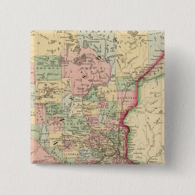 Bóton Quadrado 5.08cm Mapa de Minnesota por Mitchell (Frente)