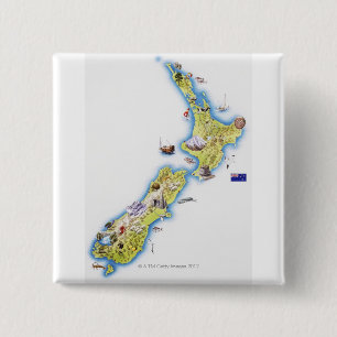 Bóton Quadrado 5.08cm Mapa de Nova Zelândia