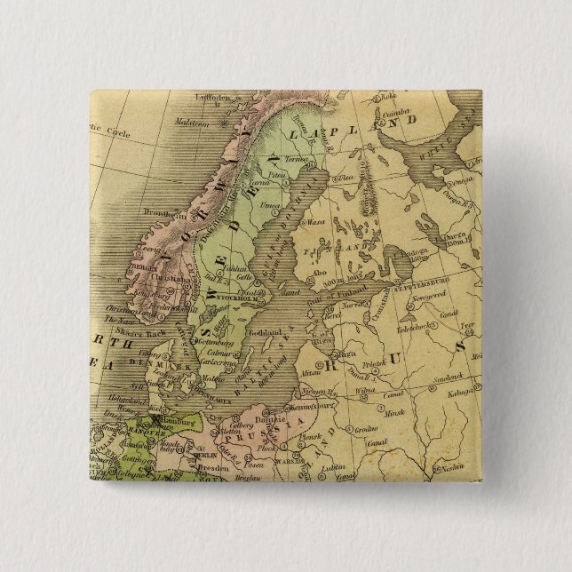 Bóton Quadrado 5.08cm Mapa de Olney para a Europa (Frente)