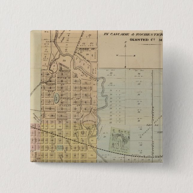 Bóton Quadrado 5.08cm Mapa de Rochester, Minnesota (Frente)