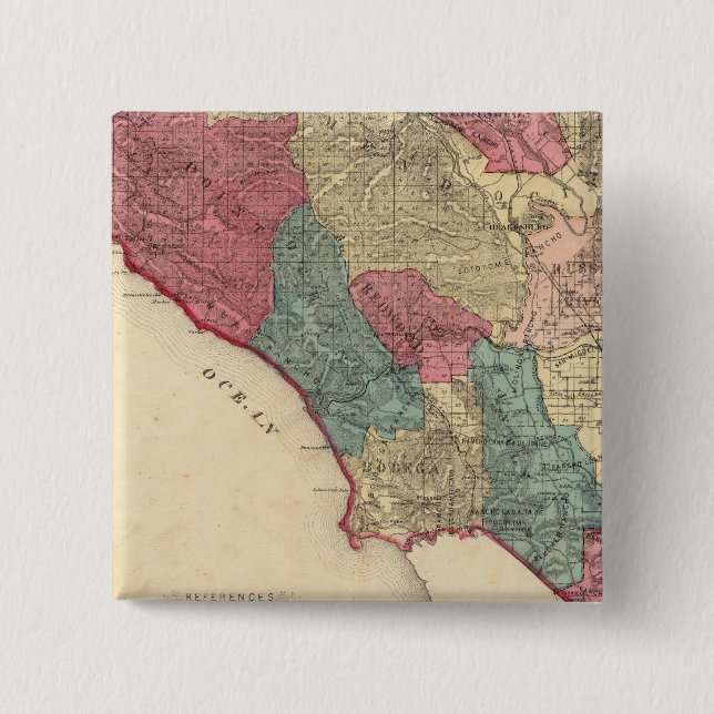 Bóton Quadrado 5.08cm Mapa de Sonoma County California (Frente)
